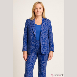 Iman 2 piece Leopard Print Straight Leg Pantsuit, Size 2X, Blue, Grey, Black